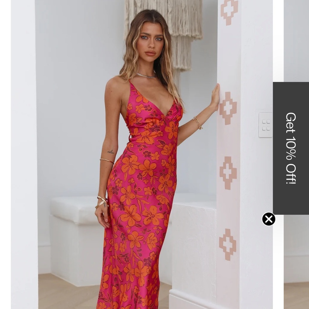 Backless Floral Maxi Dress in Fuchsia and Orange